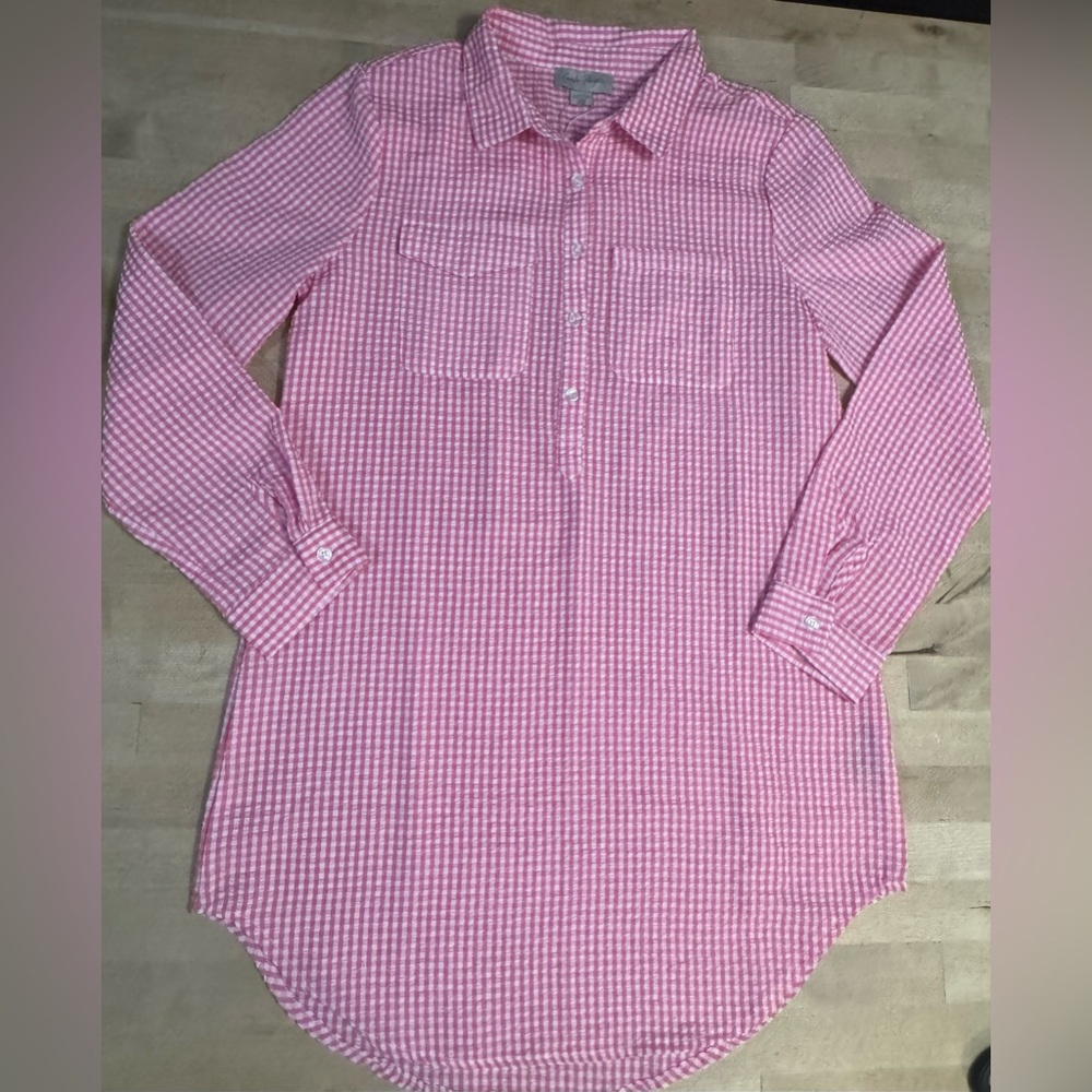 NWT Charlie Paige Pink gingham button down shirt dress/tunic